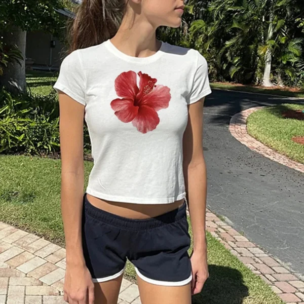 Gaono Women Y2K Short Sleeve Baby Tee Cute Graphic Print Slim Fit Crop Top E-Girl Vintage Aesthetic Flower T Shirt Summer – Image 6