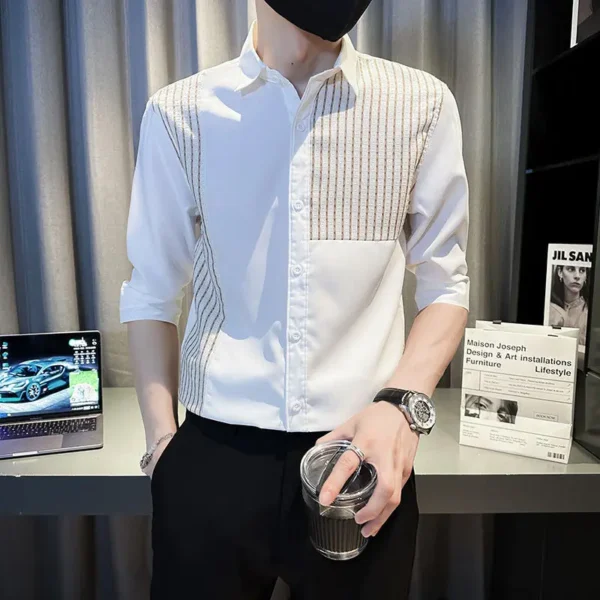 Chemise D'Été Rayée En Patchwork Pour Hommes, Manches Courtes, Décontractée, Nouveau Haut Coréen, 2025 – Image 5