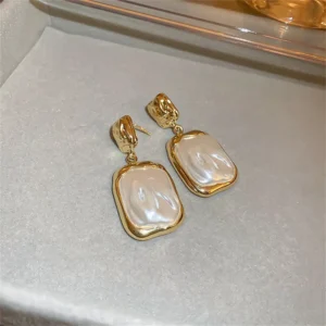 European Trendy Jewelry Square Fold Pearl Earrings for Women Golden Color Noble Women's Daily Party Earrings Accessories