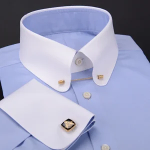 Col sténopé col empire col patchwork poignets français chemise pour hommes gestionnaire affaires 100% coton rayure chemise personnalisée pour hommes