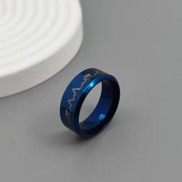 1Pcs Classic Stainless Steel Ring Electrocardiogram Wave Heartbeat Ring Wedding Couples Rings Bijouterie For Man Or Woman Gift – Image 3