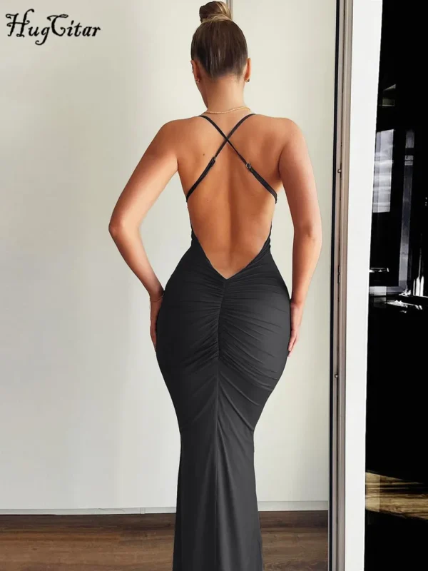 Hugcitar-Robe De Bal Froncée Pour Femme, Tenue Décontractée, Dos Aux, Couleur Unie, Sexy, Y2K, Ixd'Anniversaire, Festival, Été 2024 – Image 2