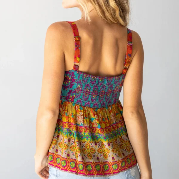 Gaono Women Summer Camisole Casual Vintage Floral Print Spaghetti Strap Tank Tops Sleeveless T-Shirt For Club Streetwear – Image 3