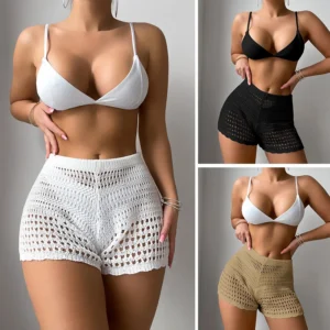 Cache maillot de bain en tricot crocheté pour les vacances d'été, short amissié, maillot de bain respirant, bikini de plage