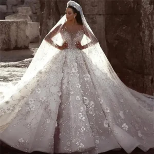 Robes de mariée en cristal de luxe personnalisées pour femmes, robe de Rhà longue queue, robe de mariée