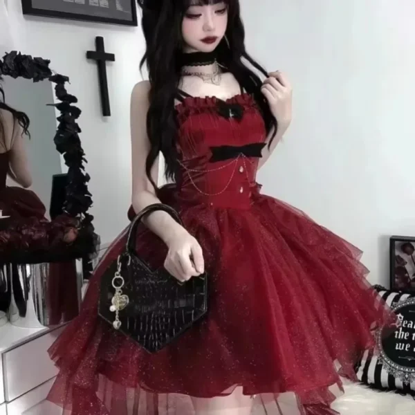 Robe Victorienne Pour Femmes, Mini Gothique Lolita Jsk, Kawaii, Volants, Nœud Jarretelle, Robes De Princesse, Fille Douce, Nickel É, Robe De Soirée Traînante – Image 2