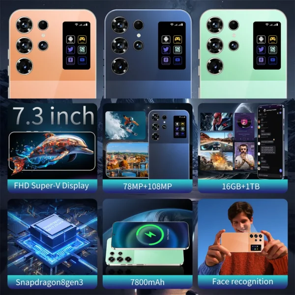 Smartphone Dua S25 Ultra Android 2025, Téléphone Portable 5G, Snapdragon 8, Gen3, 16 Go + 1 To, 7.3 – Image 2
