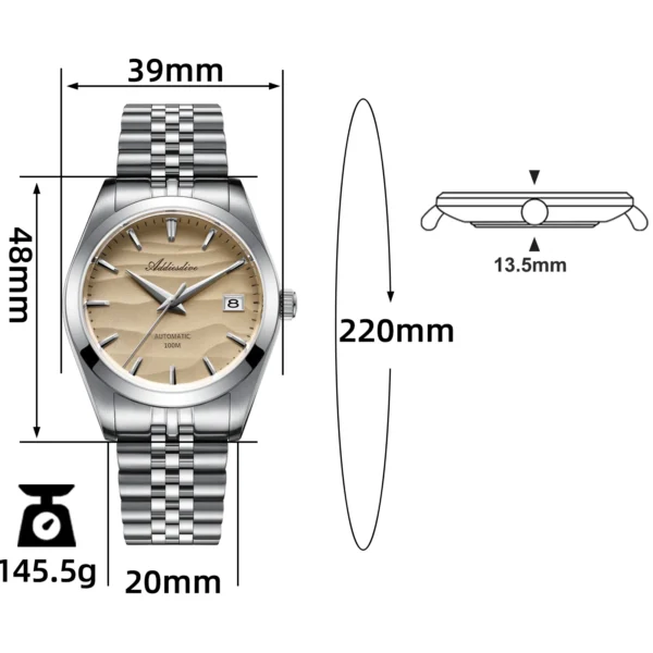Addiesdive Men'S Watch Sand Dial 39Mm Automatic Mechanical Watches 100M Diving Stainless Steel Watch Sapphire Glass Wristwatches – Image 6