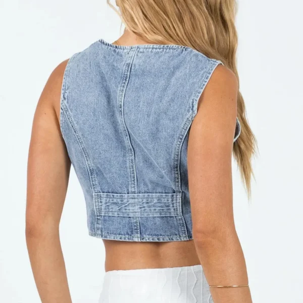 Gaono Women'S Summer Jean Vest Tank Tops Sleeveless V Neck Button Down Chic Basic Denim Crop Tops Y2K Streetwear – Image 5