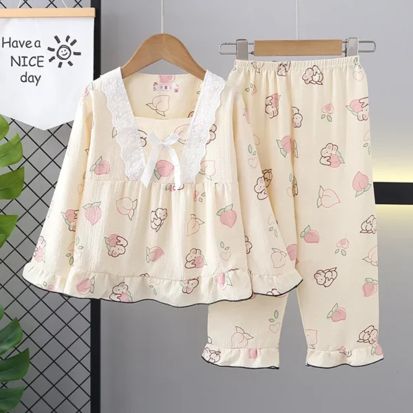 2025 Spring Children Pajamas Set Autumn Kids Bubble Cotton Cartoon Rabbit Sleepwear Korean Cute Pijamas Girls Homewear Clothes – Image 4