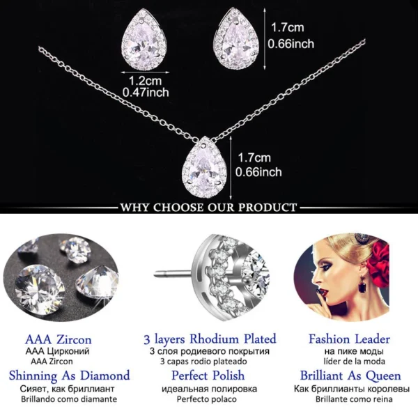 Lxoen Crystal Wedding Jewelry Set With Aaa+ Zirconia Tear Earrings/Necklace Bijouterie Sets For Fashion Women Jewelry Sets – Image 2