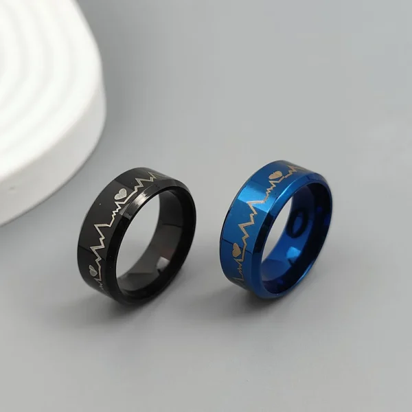 1Pcs Classic Stainless Steel Ring Electrocardiogram Wave Heartbeat Ring Wedding Couples Rings Bijouterie For Man Or Woman Gift – Image 5