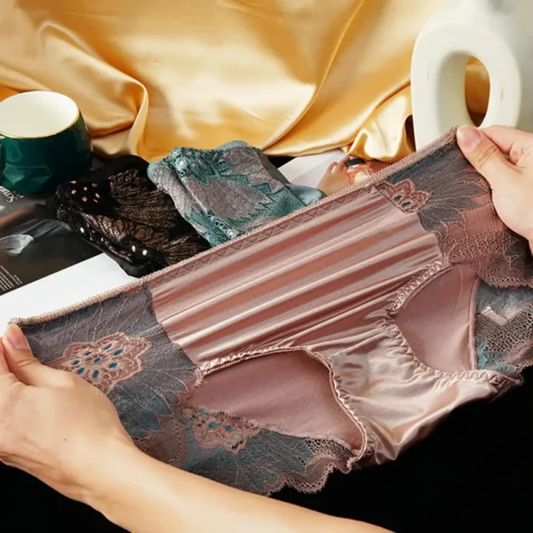 Culotte Décorative En Dentelle Jacquard Pour Femmes, Élégante, Broderie De Fleurs, Taille Moyenne, Douce Et Respirante, En Soie Glacée, Pour Femmes – Image 3