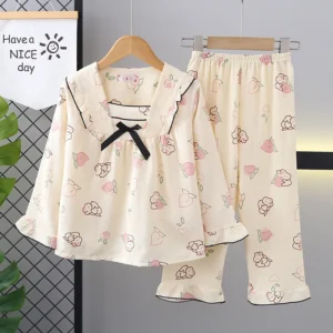 2025 Spring Children Pajamas Set Autumn Kids Bubble Cotton Cartoon Rabbit Sleepwear Korean Cute Pijamas Girls Homewear Clothes