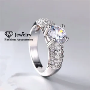 CC Fashion Ring For Women White Gold Plated CZ Vintage Jewelry Fine Wedding Engagement Rings Bijouterie Accessories CC024