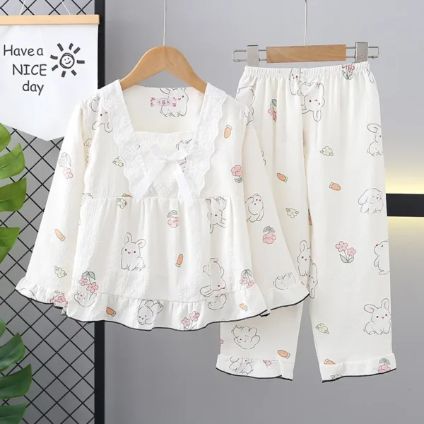 2025 Spring Children Pajamas Set Autumn Kids Bubble Cotton Cartoon Rabbit Sleepwear Korean Cute Pijamas Girls Homewear Clothes – Image 5
