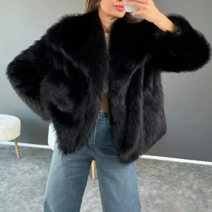 Manteau court en fausse fourrure pour femme, manteau en peluche vintage, manches longues, col à revers, cardigan chaud, vêtements d'extérieur d'hiver, streetwear Hasaki, Y2K