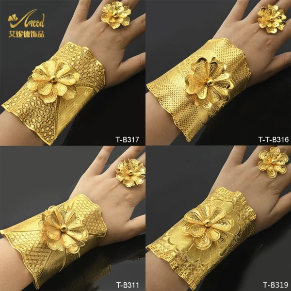 Aniid Dubai Gros Couleur Or Bracelets Avec Bague Pour Femmes – Image 2