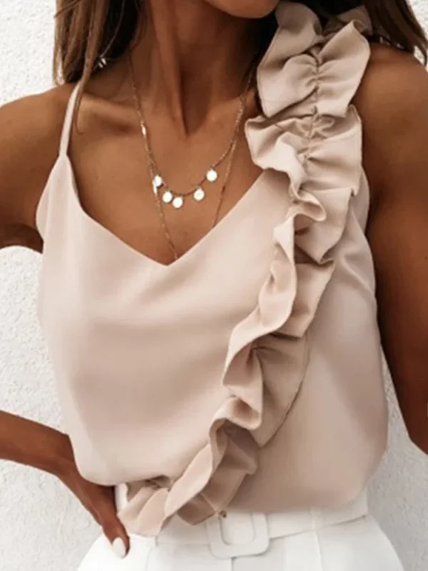 Femmes Été Blouse Chemises Sexy Col En V À Volants Blouses Dos Nu