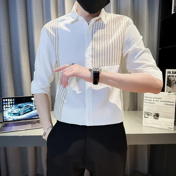 Chemise D'Été Rayée En Patchwork Pour Hommes, Manches Courtes, Décontractée, Nouveau Haut Coréen, 2025
