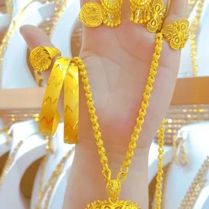 Popodion-Ensemble de bijoux plaqué or 14 carats pour femme