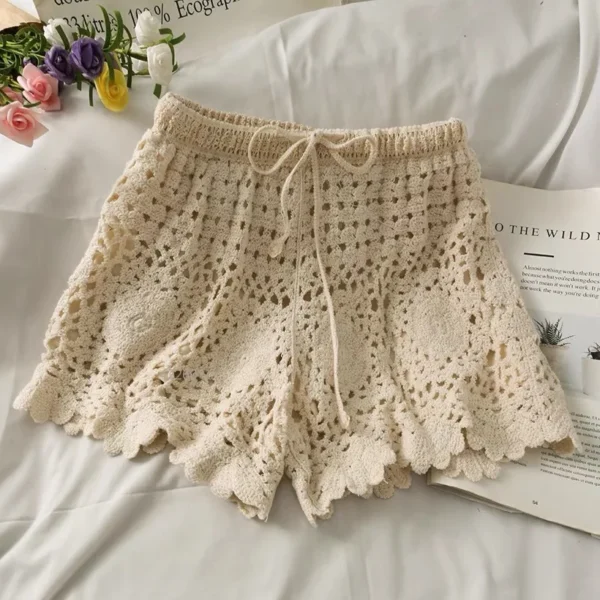 Short De Plage Pour Femme, Tendance, Motif Floral, Crochet, Bohème, Chic, Boho, Mode, Amissié, Aztèque, Ibiza, Tribal, Ethnique, Été, 2023 – Image 3