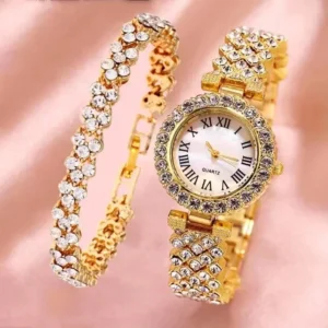 2/6pc ensemble or Rose montre de luxe femmes bague collier boucle d'oreille strass mode montre-Bracelet décontracté dames Bracelet montres