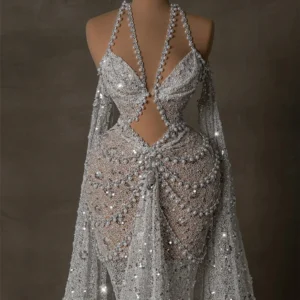Robe de mariée formelle sexy pour femmes avec perles et paillettes