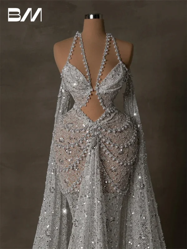 Robe De Mariée Formelle Sexy Pour Femmes Avec Perles Et Paillettes