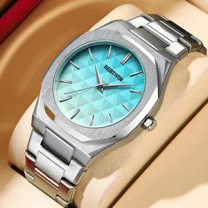 Gradient Personality Fashion mens watch reloj hombre BESTWIN Sky Blue Dial watches for men Creative Business Men's Watches