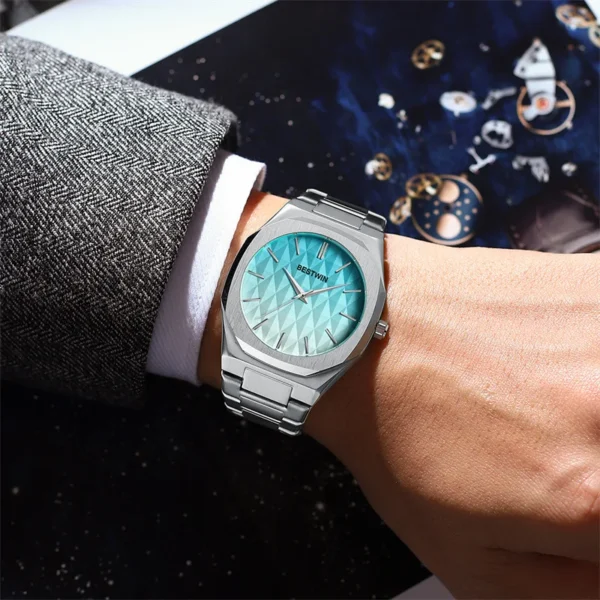 Gradient Personality Fashion Mens Watch Reloj Hombre Bestwin Sky Blue Dial Watches For Men Creative Business Men'S Watches – Image 2