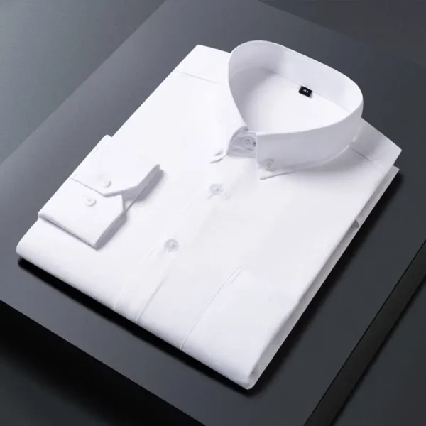 2024 New Spring And Autumn Korean Edition Trendy And Handsome Inner Collar With Stripe Print Non Ironing Casual Shirt For Men – Image 6