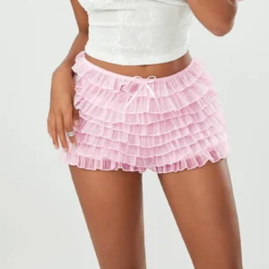 Short d'été à volants pour femmes, couleur unie, pantalon court en maille multicouche, doux et mignon, Bloomers