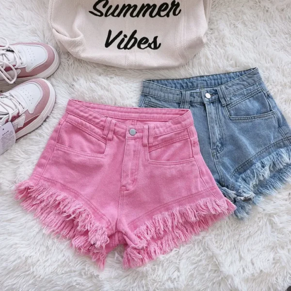Short En Denim À Franges Pour Femmes – Image 2