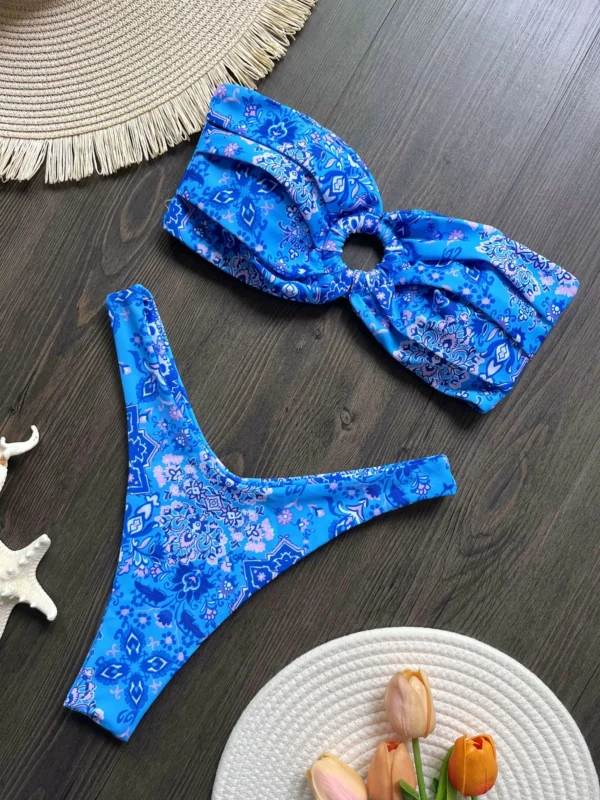 Women Bikinis Set 2025 Fashion Print Padded Strapless Bra And Thong Swimsuits Sexy Two Piece Bathing Suit Brazilian Biquini – Image 6