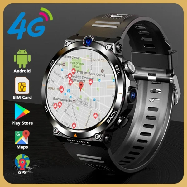 1.39-Inch 4G Android Smart Watch With Sim Card Cameras Smartwatch Support Google Play Maps Face Unlock Bluetooth Gps Wifi Call