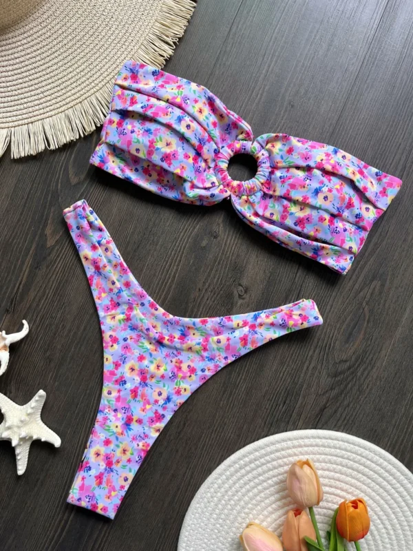 Women Bikinis Set 2025 Fashion Print Padded Strapless Bra And Thong Swimsuits Sexy Two Piece Bathing Suit Brazilian Biquini – Image 4