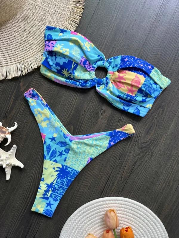 Women Bikinis Set 2025 Fashion Print Padded Strapless Bra And Thong Swimsuits Sexy Two Piece Bathing Suit Brazilian Biquini – Image 5