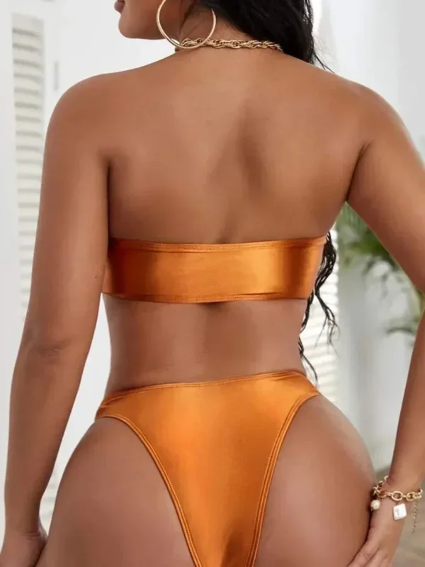 Shiny Bandeau Bikinis 2025 Strapless Bikini Female Swimsuit Women Swimwear Two-Pieces Bikini Set High Cut Bathing Suit Swim Lady – Image 6