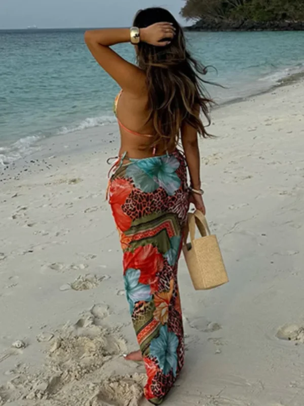 Leopard Print Bikini Set Women Sexy Deep V-Neck Backless Top Skirt Suit 2025 Summer Beach Outfits Holiday Swimwear 2-Piece Suits – Image 3