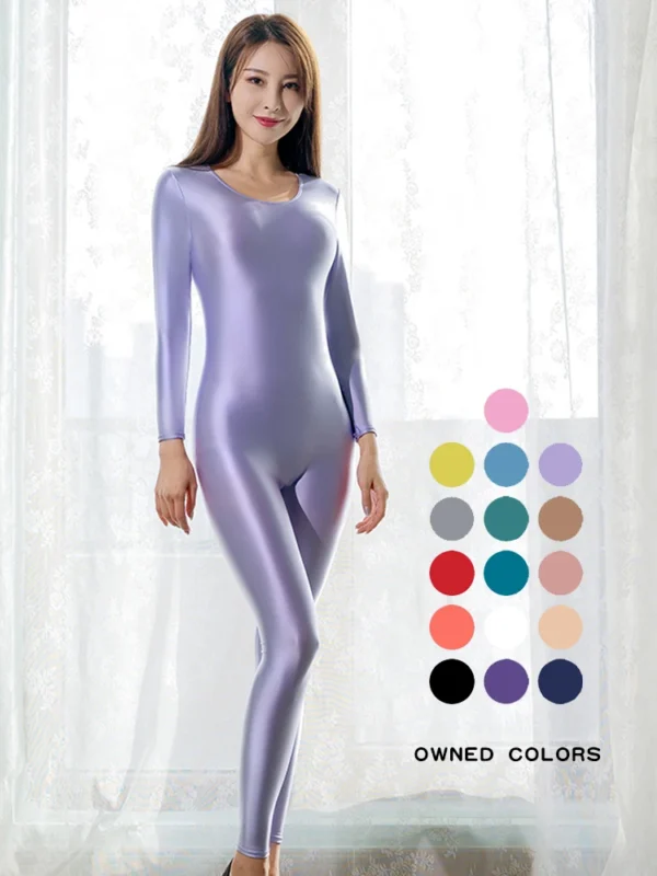 Leotard Long Sleeve Ballet Dress Shiny Smooth Integral Yoga Suit Jumpsuit Tights Show Base Sports Training Wear Evening Swimsuit