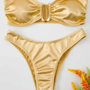 Shiny Bandeau Bikinis 2025 Strapless Bikini Female Swimsuit Women Swimwear Two-pieces Bikini Set High Cut Bathing Suit Swim Lady