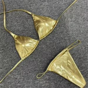 Hot Gold Bikini Swimsuit Push Up String Backless Micro Bikinis Extreme Beach Outfits Swimwear Women retro Bathing Suits Biquinis
