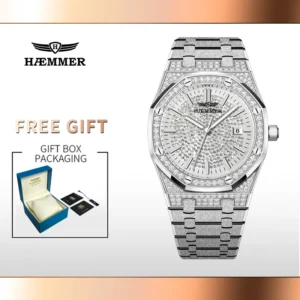 HAEMMER Luxury Men's Automatic Watch Top Brand Mechanical Frame Original Silver Fashion Watch Waterproof Clock Relogio Masculin