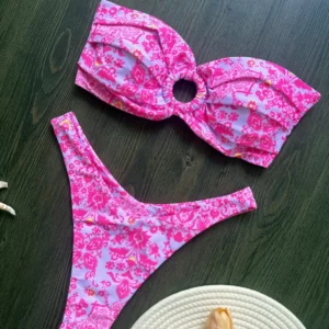 Women Bikinis Set 2025 Fashion Print Padded Strapless Bra and Thong Swimsuits Sexy two piece Bathing Suit Brazilian Biquini