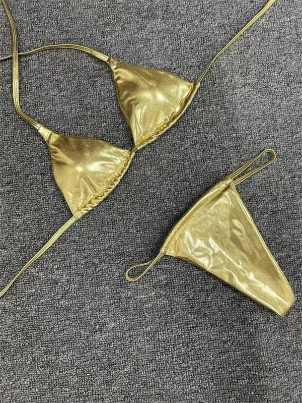 Hot Gold Bikini Swimsuit Push Up String Backless Micro Bikinis Extreme Beach Outfits Swimwear Women Retro Bathing Suits Biquinis – Image 4